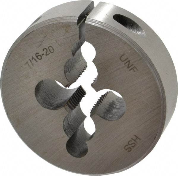 Interstate - 7/16-20 UNF Thread, 2" Outside Diam High Speed Steel Round Die - Right Hand Thread, Adjustable - Exact Tool & Supply