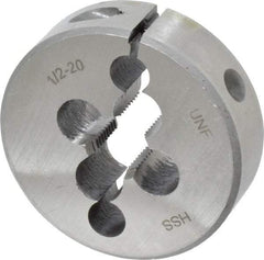 Interstate - 1/2-20 UNF Thread, 2" Outside Diam High Speed Steel Round Die - Right Hand Thread, Adjustable - Exact Tool & Supply