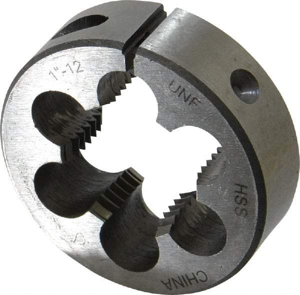 Interstate - 1-12 UNF Thread, 2" Outside Diam High Speed Steel Round Die - Right Hand Thread, Adjustable - Exact Tool & Supply