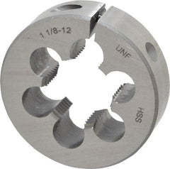 Interstate - 1-1/8 - 12 UNF Thread, 2-1/2" Outside Diam High Speed Steel Round Die - Right Hand Thread, Adjustable - Exact Tool & Supply
