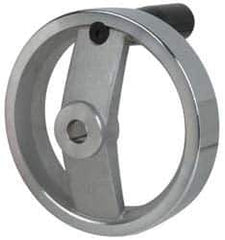 Value Collection - 4.92", 2 Spoke Handwheel with Rectractable Handle - 1.22" Hub, Aluminum, Polished Finish - Exact Tool & Supply