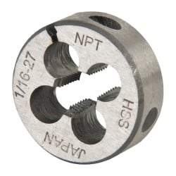 Interstate - 1/16-27 NPT Thread, Round Pipe Die - 1" Outside Diam, High Speed Steel - Exact Tool & Supply
