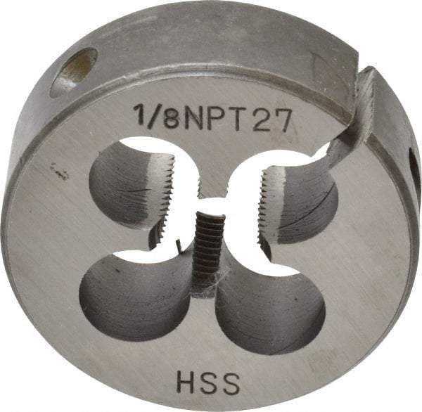 Interstate - 1/8-27 NPT Thread, Round Pipe Die - 1-1/2" Outside Diam, High Speed Steel - Exact Tool & Supply