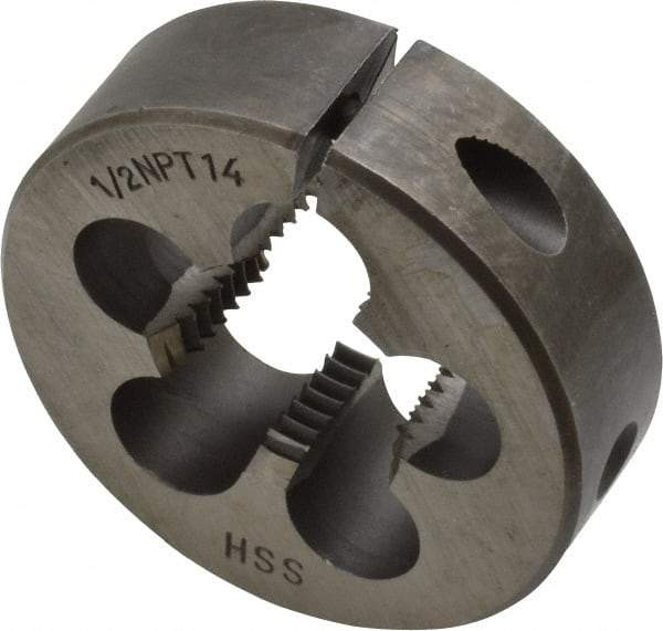 Interstate - 1/2-14 NPT Thread, Round Pipe Die - 2" Outside Diam, High Speed Steel - Exact Tool & Supply