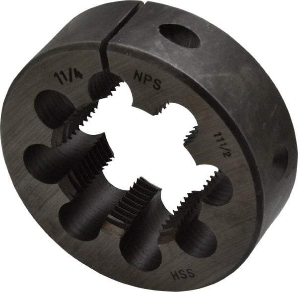 Interstate - 1-1/4 - 11-1/2 NPS Thread, Round Pipe Die - 3" Outside Diam, High Speed Steel - Exact Tool & Supply
