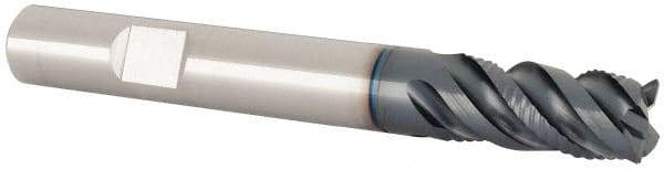 Iscar - 3/8" Diam, 3/4" LOC, 4 Flute Solid Carbide Roughing & Finishing Corner Chamfer End Mill - TiAlN Finish, 3" OAL, 3/8" Shank Diam, Weldon Shank, 45° Helix, Centercutting - Exact Tool & Supply