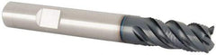 Iscar - 3/8" Diam, 3/4" LOC, 4 Flute Solid Carbide Roughing & Finishing Corner Chamfer End Mill - TiAlN Finish, 3" OAL, 3/8" Shank Diam, Weldon Shank, 45° Helix, Centercutting - Exact Tool & Supply