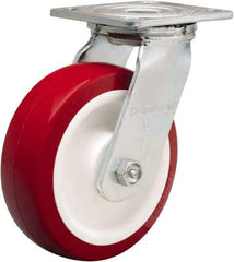 Hamilton - 6" Diam x 2" Wide x 7-1/2" OAH Top Plate Mount Swivel Caster - Polyurethane Mold on Polypropylene, 900 Lb Capacity, Straight Roller Bearing, 4 x 4-1/2" Plate - Exact Tool & Supply