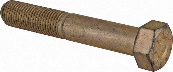 Made in USA - 3/8-24 UNF, 2-1/4" Length Under Head Hex Head Cap Screw - Partially Threaded, Grade L9 Alloy Steel, Zinc Yellow Dichromate Finish, 9/16" Hex - Exact Tool & Supply