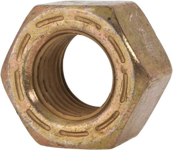 Made in USA - 7/16-20 UNF Steel Right Hand Hex Nut - 11/16" Across Flats, 0.445" High, Zinc Yellow Dichromate Cad & Waxed Finish - Exact Tool & Supply