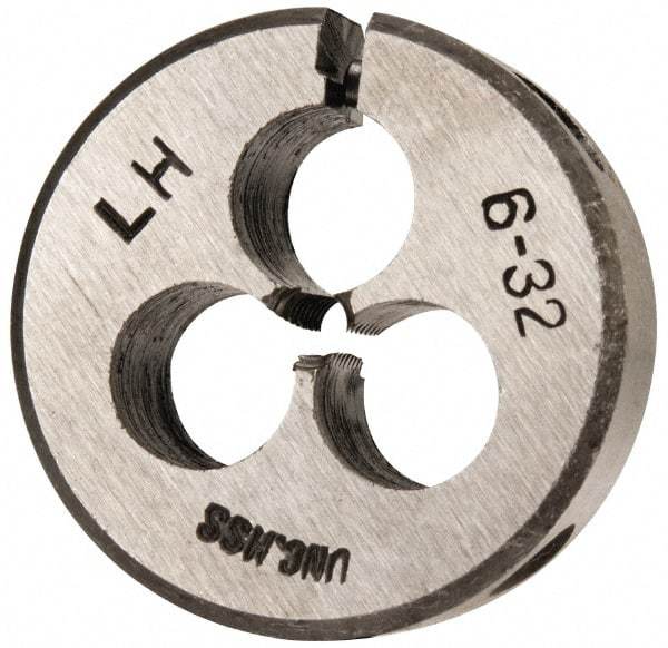 Interstate - #6-32 UNC Thread, 1" Outside Diam High Speed Steel Round Die - Left Hand Thread, Adjustable - Exact Tool & Supply