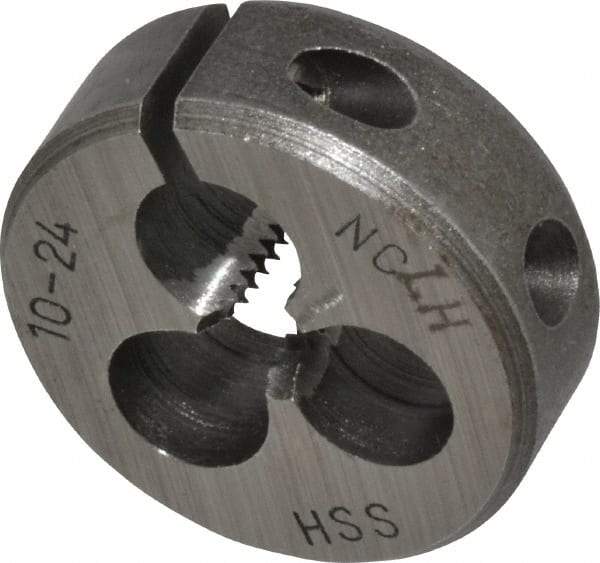 Interstate - #10-24 UNC Thread, 1" Outside Diam High Speed Steel Round Die - Left Hand Thread, Adjustable - Exact Tool & Supply