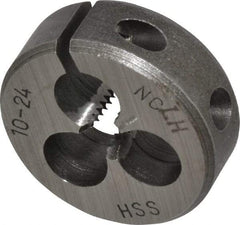 Interstate - #10-24 UNC Thread, 1" Outside Diam High Speed Steel Round Die - Left Hand Thread, Adjustable - Exact Tool & Supply