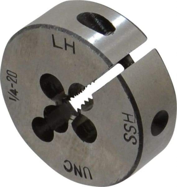 Interstate - 1/4-20 UNC Thread, 1-1/2" Outside Diam High Speed Steel Round Die - Left Hand Thread, Adjustable - Exact Tool & Supply