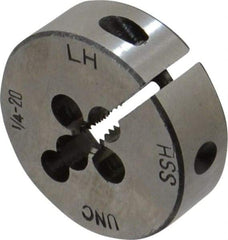 Interstate - 1/4-20 UNC Thread, 1-1/2" Outside Diam High Speed Steel Round Die - Left Hand Thread, Adjustable - Exact Tool & Supply