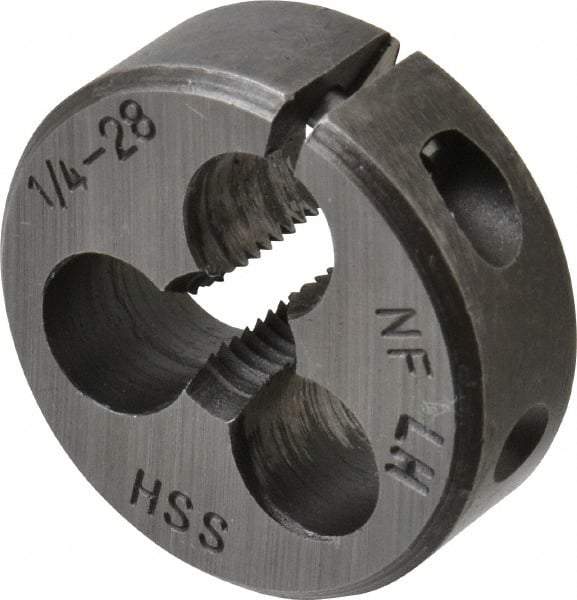 Interstate - 1/4-28 UNF Thread, 1" Outside Diam High Speed Steel Round Die - Left Hand Thread, Adjustable - Exact Tool & Supply