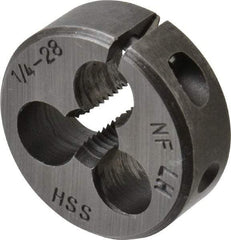 Interstate - 1/4-28 UNF Thread, 1" Outside Diam High Speed Steel Round Die - Left Hand Thread, Adjustable - Exact Tool & Supply