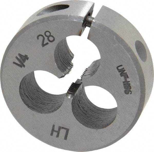 Interstate - 1/4-28 UNF Thread, 1-1/2" Outside Diam High Speed Steel Round Die - Left Hand Thread, Adjustable - Exact Tool & Supply
