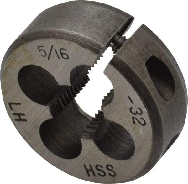Interstate - 5/16-32 UNEF Thread, 1" Outside Diam High Speed Steel Round Die - Left Hand Thread, Adjustable - Exact Tool & Supply