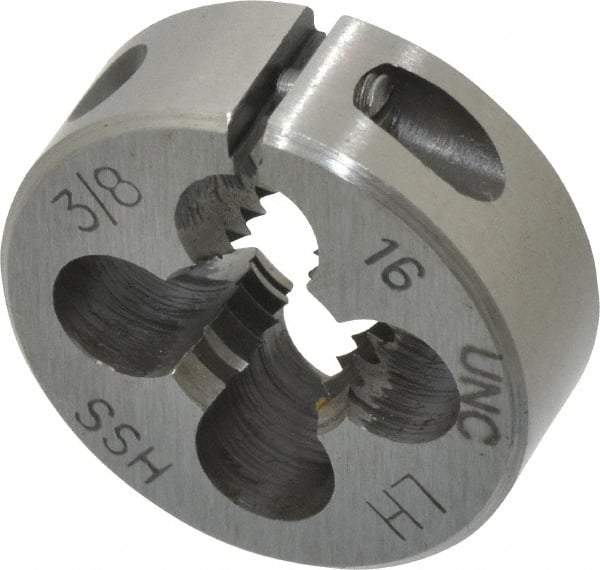 Interstate - 3/8-16 UNC Thread, 1" Outside Diam High Speed Steel Round Die - Left Hand Thread, Adjustable - Exact Tool & Supply