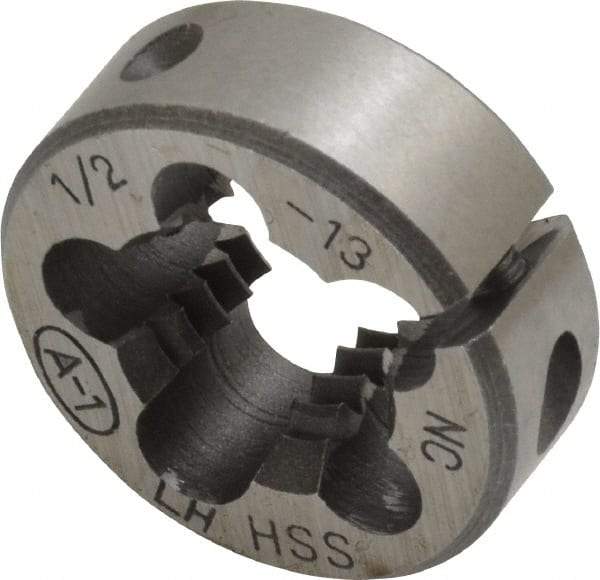 Interstate - 1/2-13 UNC Thread, 1" Outside Diam High Speed Steel Round Die - Left Hand Thread, Adjustable - Exact Tool & Supply