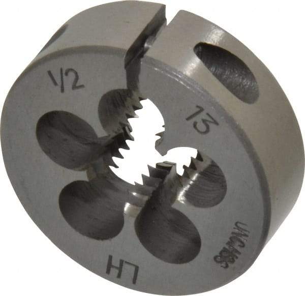 Interstate - 1/2-13 UNC Thread, 1-1/2" Outside Diam High Speed Steel Round Die - Left Hand Thread, Adjustable - Exact Tool & Supply
