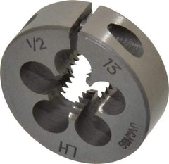 Interstate - 1/2-13 UNC Thread, 1-1/2" Outside Diam High Speed Steel Round Die - Left Hand Thread, Adjustable - Exact Tool & Supply