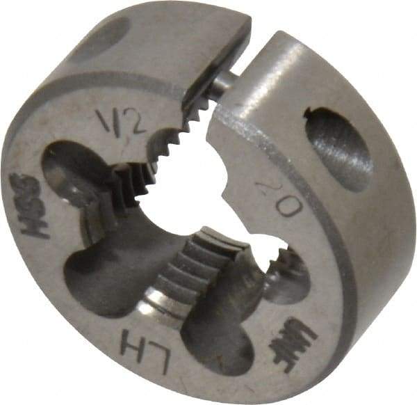 Interstate - 1/2-20 UNF Thread, 1" Outside Diam High Speed Steel Round Die - Left Hand Thread, Adjustable - Exact Tool & Supply