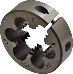 Interstate - 1-8 UNC Thread, 2" Outside Diam High Speed Steel Round Die - Left Hand Thread, Adjustable - Exact Tool & Supply