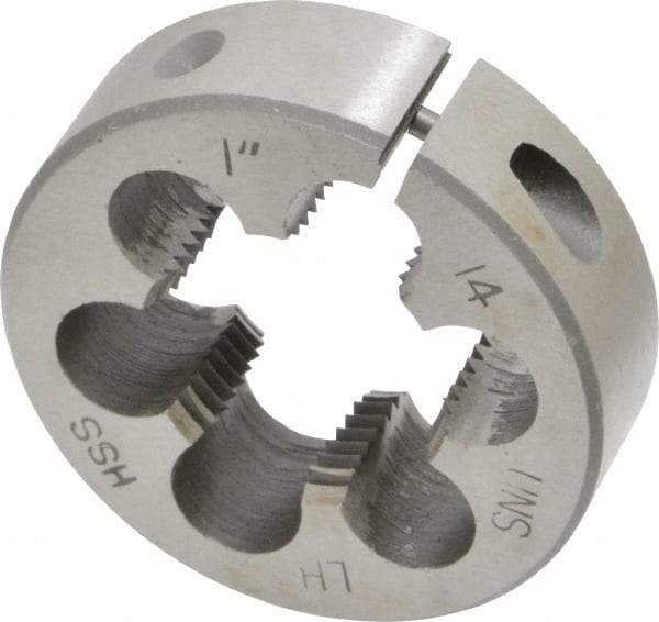 Interstate - 1-14 UNS Thread, 2" Outside Diam High Speed Steel Round Die - Left Hand Thread, Adjustable - Exact Tool & Supply