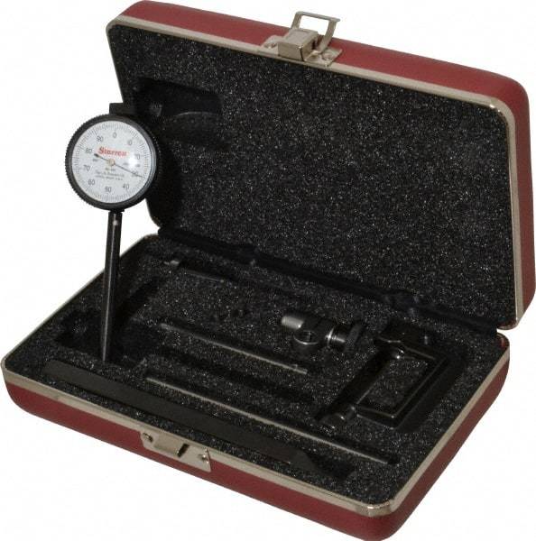 Starrett - 0.2 Inch Range, 0.001 Inch Dial Graduation, Horizontal Dial Test Indicator - 1-11/16 Inch White Dial, 0-100 Dial Reading - Exact Tool & Supply