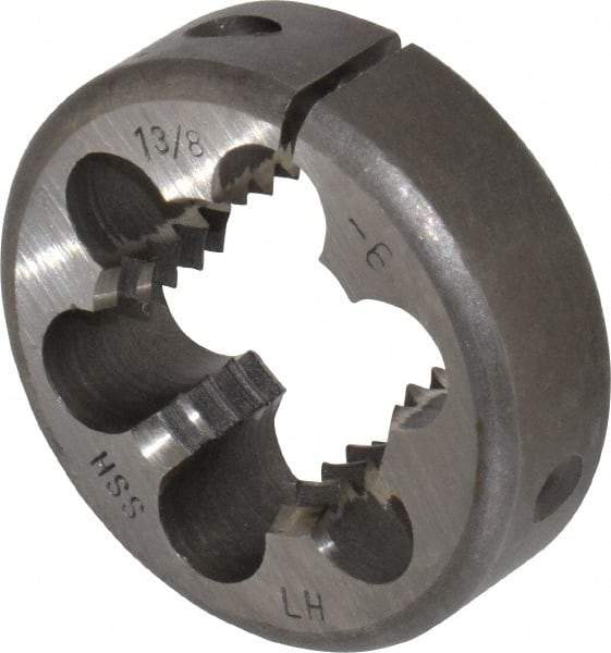Interstate - 1-3/8 - 6 UNC Thread, 2-1/2" Outside Diam High Speed Steel Round Die - Left Hand Thread, Adjustable - Exact Tool & Supply