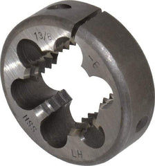 Interstate - 1-3/8 - 6 UNC Thread, 2-1/2" Outside Diam High Speed Steel Round Die - Left Hand Thread, Adjustable - Exact Tool & Supply