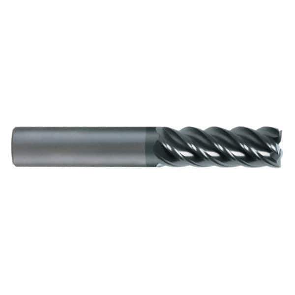 SGS - 12mm, 25mm LOC, 12mm Shank Diam, 75mm OAL, 5 Flute, Solid Carbide Square End Mill - Single End, AlTiN Finish, Spiral Flute, 45° Helix, Centercutting, Right Hand Cut, Right Hand Flute, Series 55M - Exact Tool & Supply