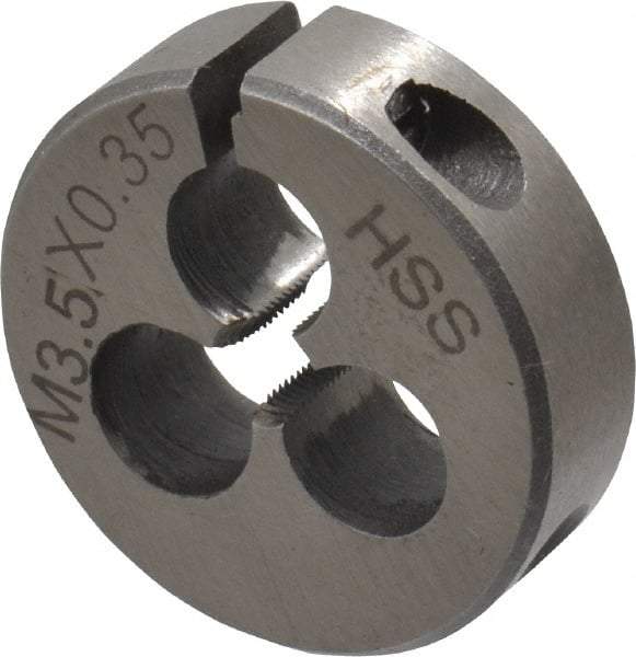 Interstate - M3.5x0.35 Metric Fine Thread, 13/16" Outside Diam High Speed Steel Round Die - Right Hand Thread, Adjustable - Exact Tool & Supply