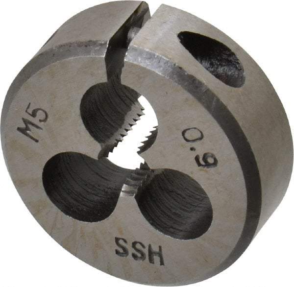 Interstate - M5x0.90 Metric Special Thread, 1" Outside Diam High Speed Steel Round Die - Right Hand Thread, Adjustable - Exact Tool & Supply
