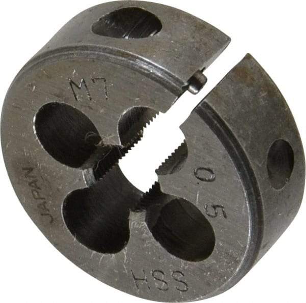 Interstate - M7x0.50 Metric Fine Thread, 1" Outside Diam High Speed Steel Round Die - Right Hand Thread, Adjustable - Exact Tool & Supply
