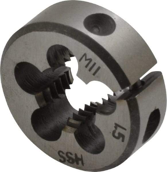 Interstate - M11x1.50 Metric Coarse Thread, 1" Outside Diam High Speed Steel Round Die - Right Hand Thread, Adjustable - Exact Tool & Supply