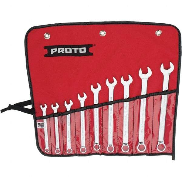 Proto - 9 Piece, 7mm to 15mm, 12 Point Combination Wrench Set - Metric Measurement Standard, Full Polish Finish, Comes in Vinyl Roll - Exact Tool & Supply