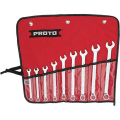 Proto - 9 Piece, 7mm to 15mm, 12 Point Combination Wrench Set - Metric Measurement Standard, Full Polish Finish, Comes in Vinyl Roll - Exact Tool & Supply