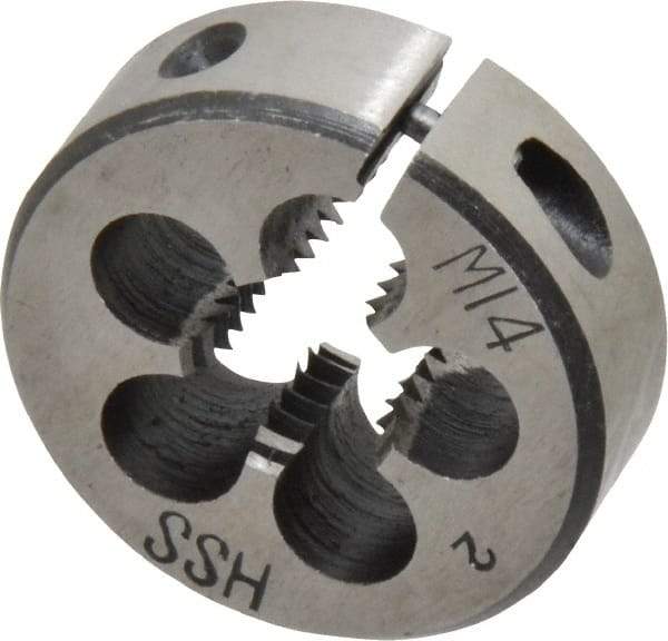 Interstate - M14x2.00 Metric Coarse Thread, 1-1/2" Outside Diam High Speed Steel Round Die - Right Hand Thread, Adjustable - Exact Tool & Supply