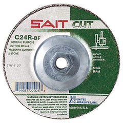 Sait - 24 Grit, 5" Wheel Diam, 1/8" Wheel Thickness, Type 27 Depressed Center Wheel - Silicon Carbide, Resinoid Bond, R Hardness, 12,200 Max RPM, Compatible with Angle Grinder - Exact Tool & Supply