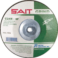 Sait - 24 Grit, 5" Wheel Diam, 1/4" Wheel Thickness, Type 27 Depressed Center Wheel - Silicon Carbide, Resinoid Bond, N Hardness, 12,200 Max RPM, Compatible with Angle Grinder - Exact Tool & Supply