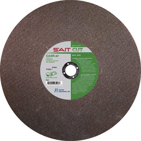 Sait - 14" 24 Grit Silicon Carbide Cutoff Wheel - 1/8" Thick, 20mm Arbor, 5,460 Max RPM, Use with Portable Tools - Exact Tool & Supply