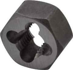 Interstate - M10x1.25 Metric Fine Thread, 25/32" Hex, Right Hand Thread, Hex Rethreading Die - Carbon Steel, 7/16" Thick - Exact Tool & Supply