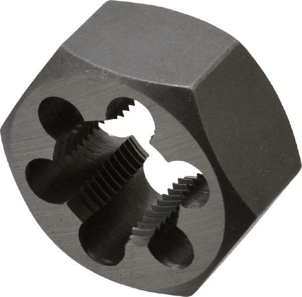 Interstate - M20x1.50 Metric Fine Thread, 1-7/16" Hex, Right Hand Thread, Hex Rethreading Die - Carbon Steel, 3/4" Thick - Exact Tool & Supply