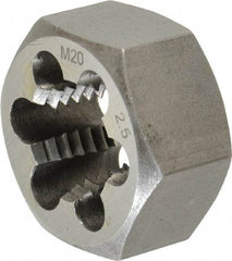 Interstate - M20x2.50 Metric Coarse Thread, 1-7/16" Hex, Right Hand Thread, Hex Rethreading Die - Carbon Steel, 3/4" Thick - Exact Tool & Supply