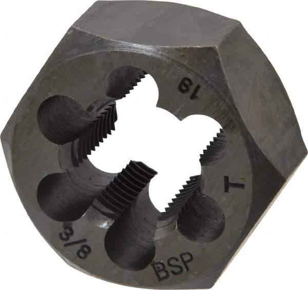 Interstate - 3/8-19 BSPT Thread, Hex Pipe Die - 1-7/16" Outside Diam, Carbon Steel - Exact Tool & Supply
