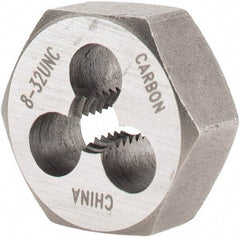 Interstate - #8-32 UNC Thread, 19/32" Hex, Right Hand Thread, Hex Rethreading Die - Carbon Steel, 1/4" Thick - Exact Tool & Supply