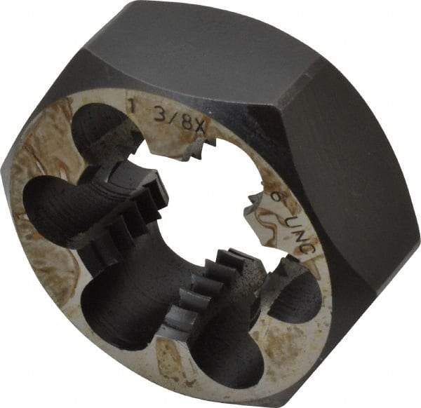 Interstate - 1-3/8 - 6 UNC Thread, 2-3/8" Hex, Right Hand Thread, Hex Rethreading Die - Carbon Steel, 1" Thick - Exact Tool & Supply